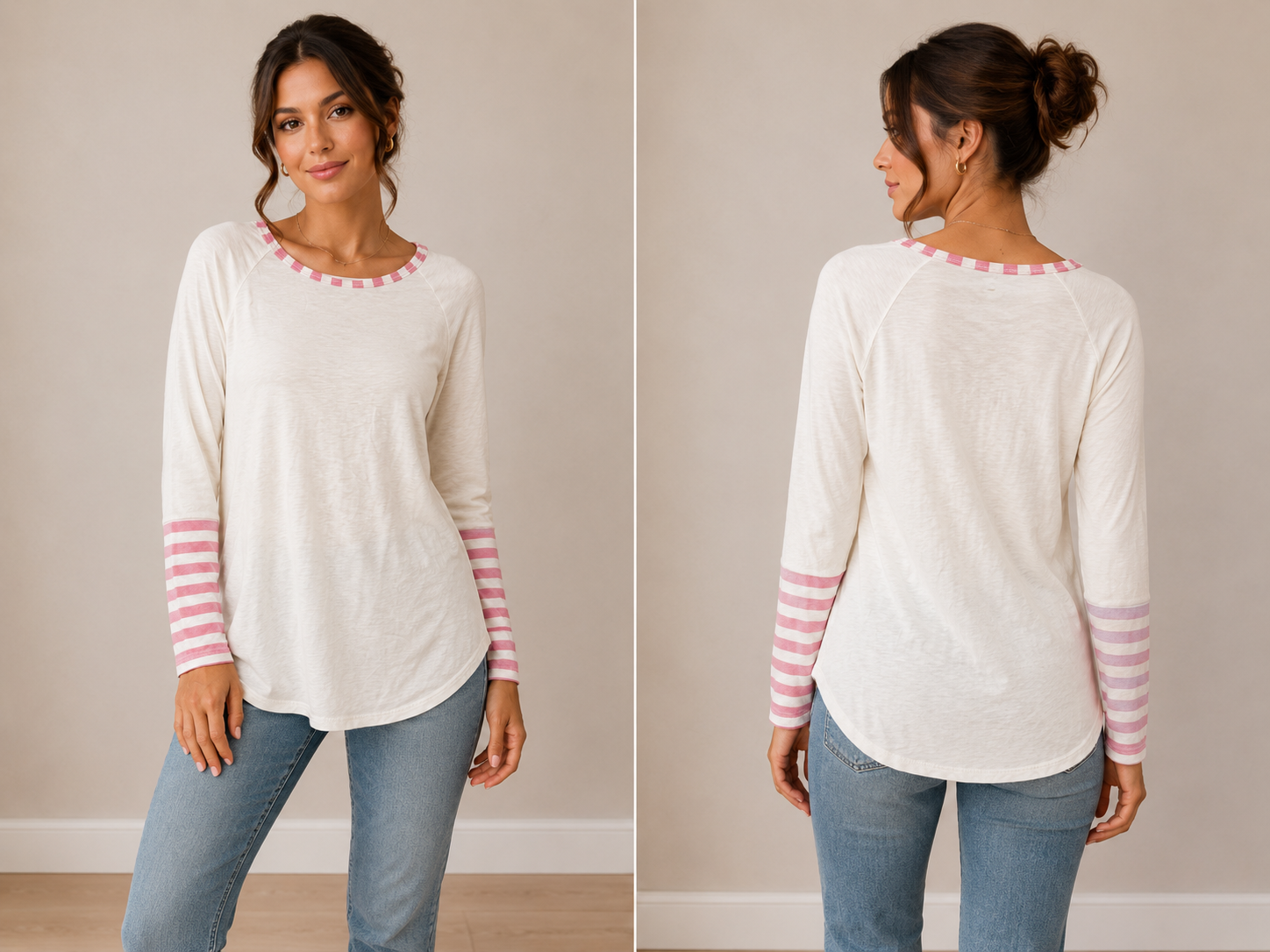 Pink and Cream Stripe Long Sleeve