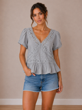 Silver Willow Lace Peplum Top
